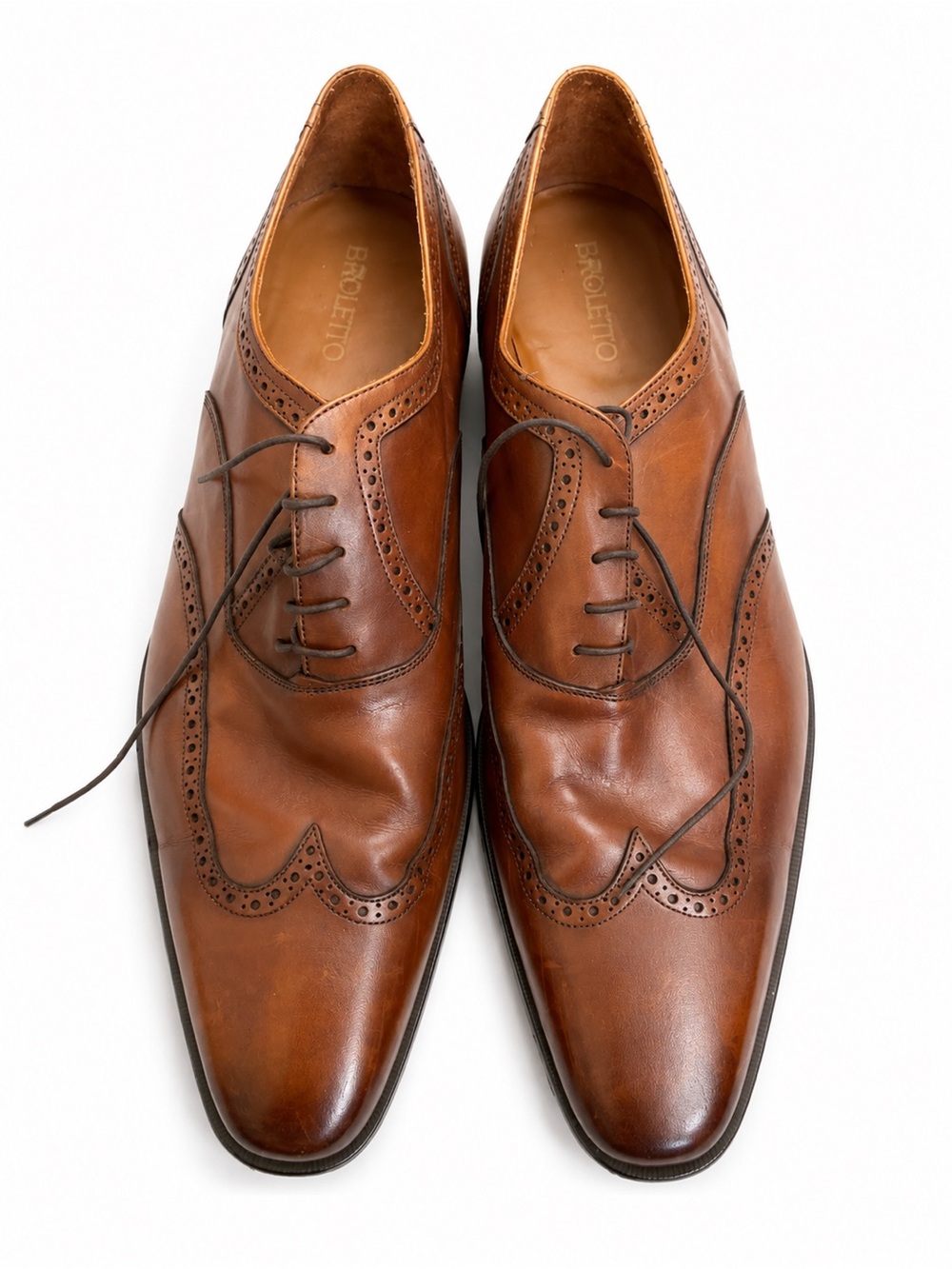 Broletto Italy Brown Leather Wingtip Oxford Dress Shoes Men’s 16M Made in Italy